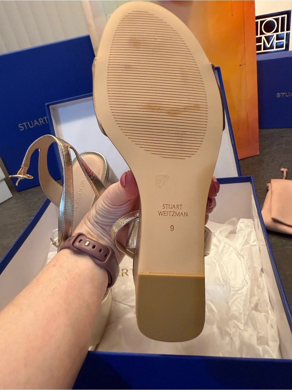 Stuart Weitzman Metallic Gold Ankle-Strap Wedge Espadrilles - Picture 5 of 8